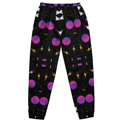 Hipyfi Synthwave Unisex Track Pants with retro geometric neon 80s design – streetwear joggers for men and women.  back-6
