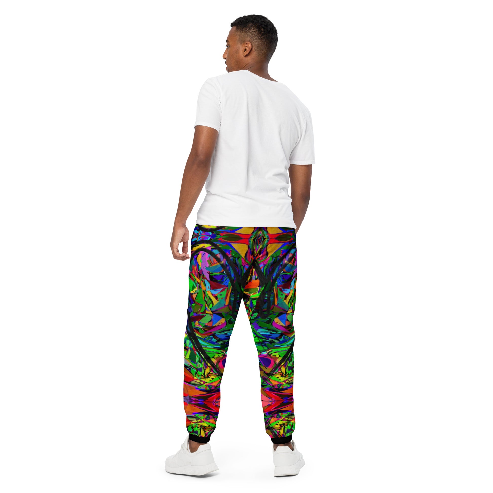 Neon Mythos Unisex Track Pants with abstract street art print – colorful modern joggers by Hipyfi Clothes & Design Back-6