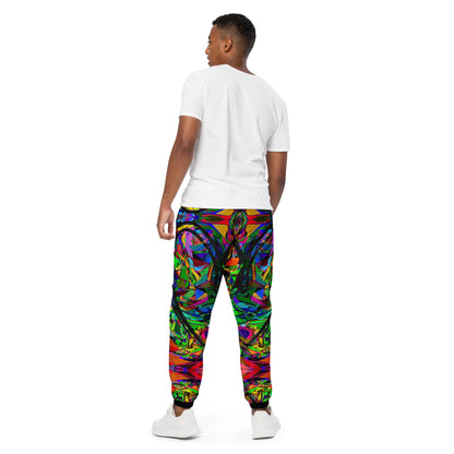 Neon Mythos Unisex Track Pants with abstract street art print – colorful modern joggers by Hipyfi Clothes & Design Back-6