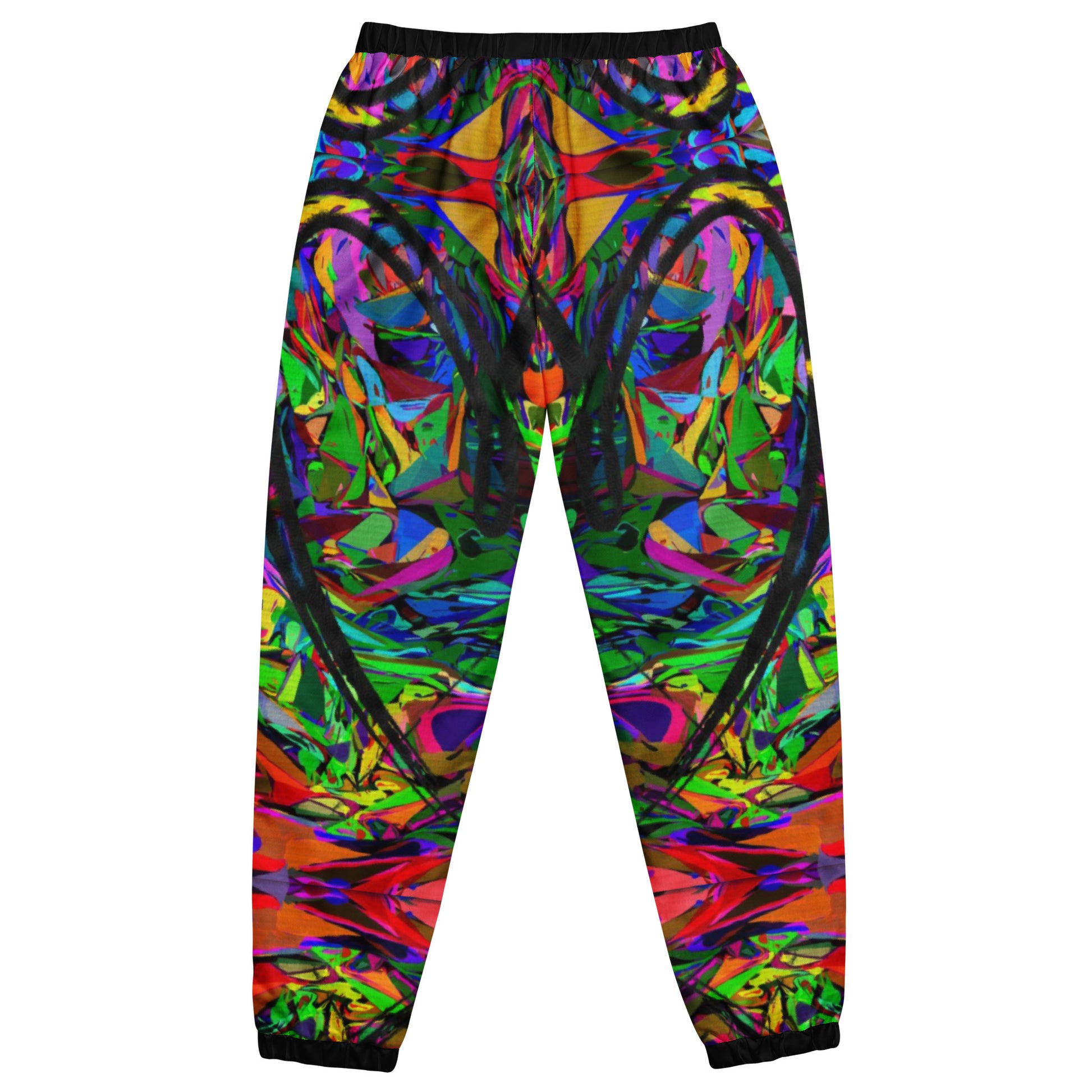 Neon Mythos Unisex Track Pants with abstract street art print – colorful modern joggers by Hipyfi Clothes & Design Back-4