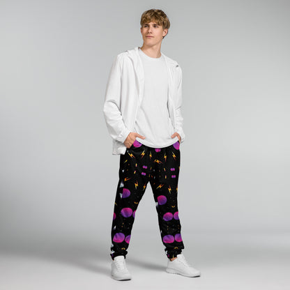 Hipyfi Synthwave Unisex Track Pants with retro geometric neon 80s design – streetwear joggers for men and women.  front-2
