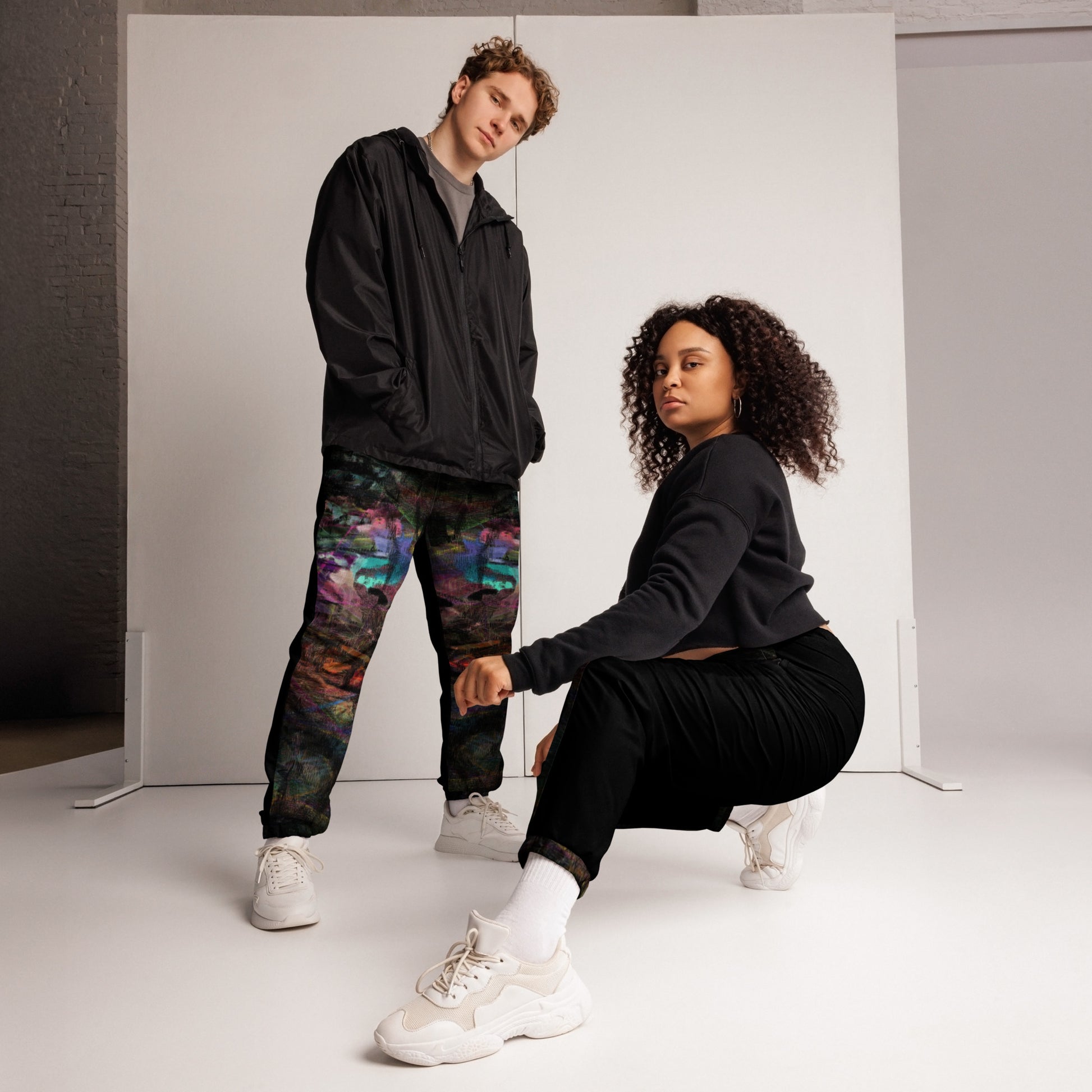 Colorful abstract art unisex track pants – Chromatic Dreams by Hipyfi Clothes & Design Front