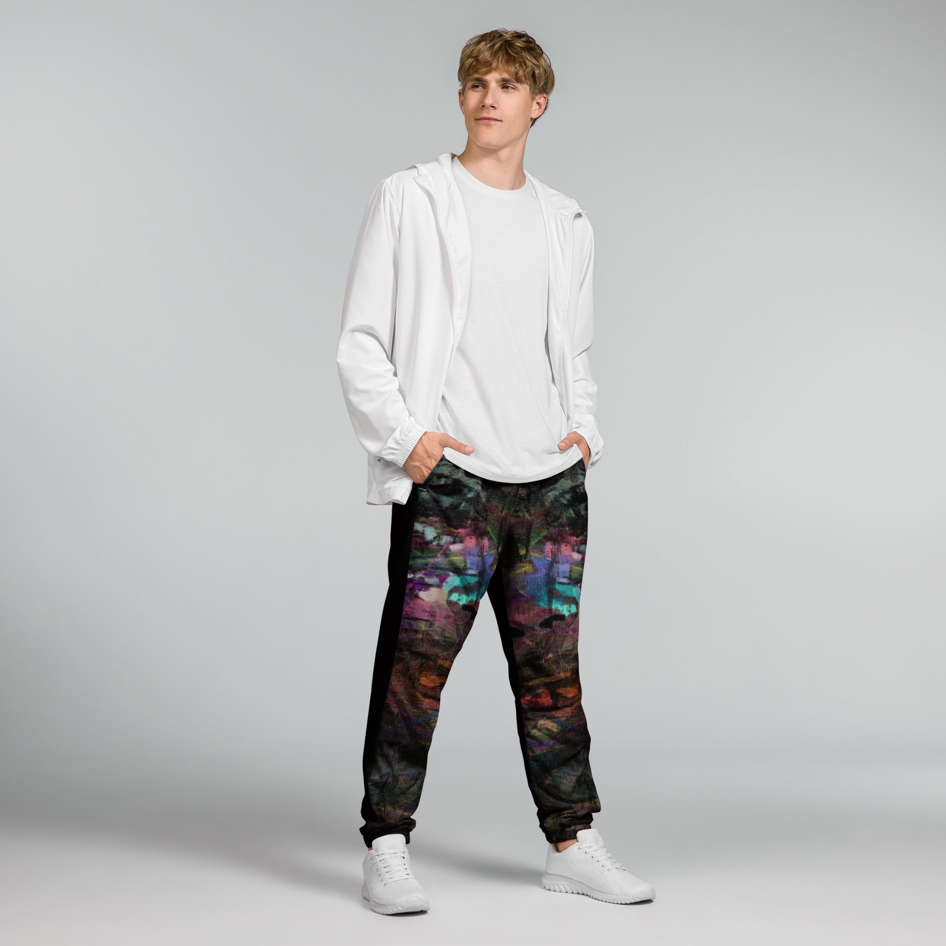 Colorful abstract art unisex track pants – Chromatic Dreams by Hipyfi Clothes & Design Front-3