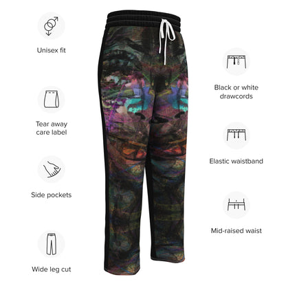 Chromatic Dreams unisex recycled wide-leg joggers with vibrant abstract art print – Hipyfi streetwear Product-info
