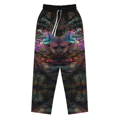 Chromatic Dreams unisex recycled wide-leg joggers with vibrant abstract art print – Hipyfi streetwear Front-4