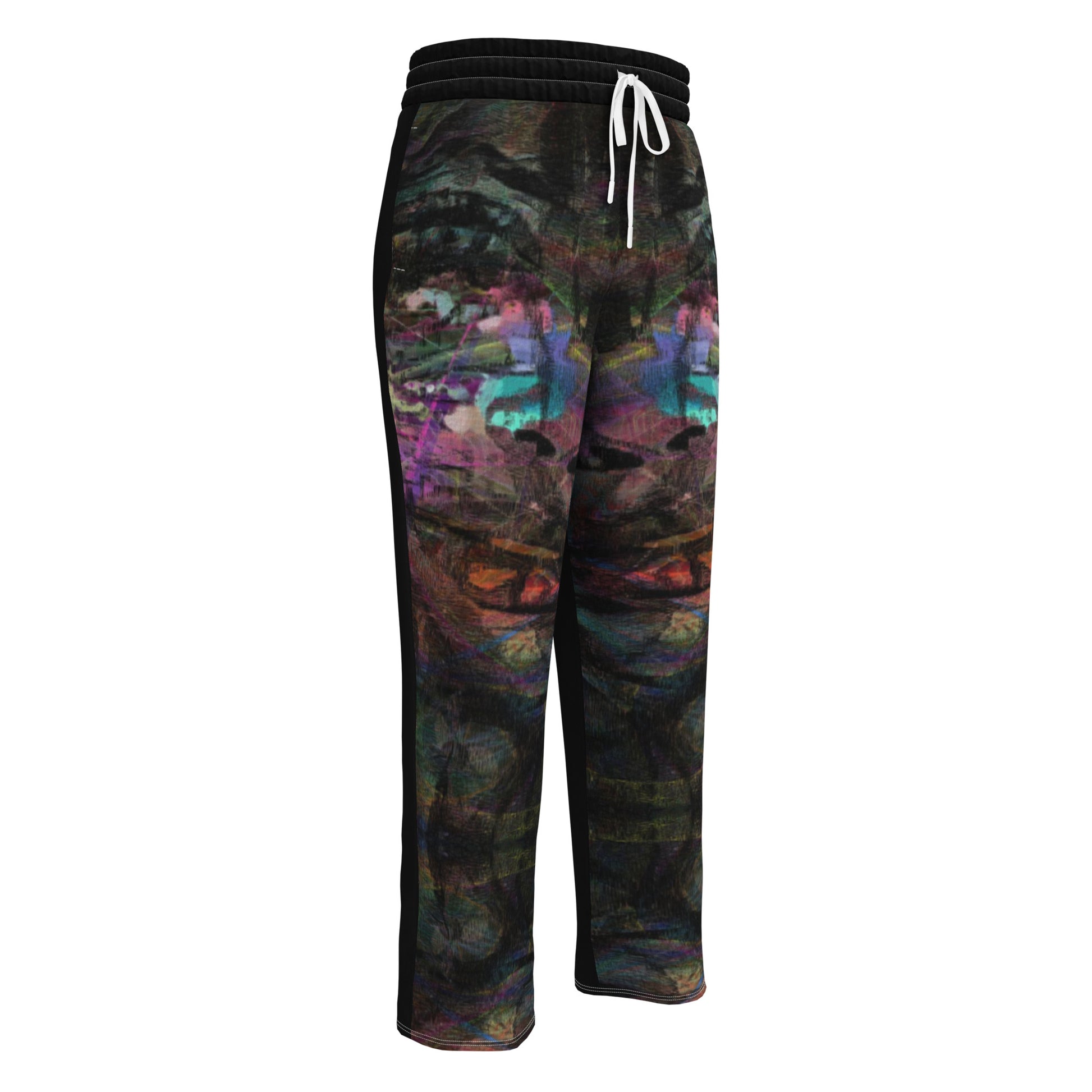 Chromatic Dreams unisex recycled wide-leg joggers with vibrant abstract art print – Hipyfi streetwear Front-7