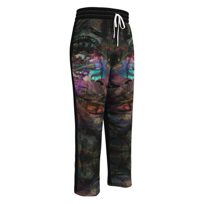 Chromatic Dreams unisex recycled wide-leg joggers with vibrant abstract art print – Hipyfi streetwear Front-7