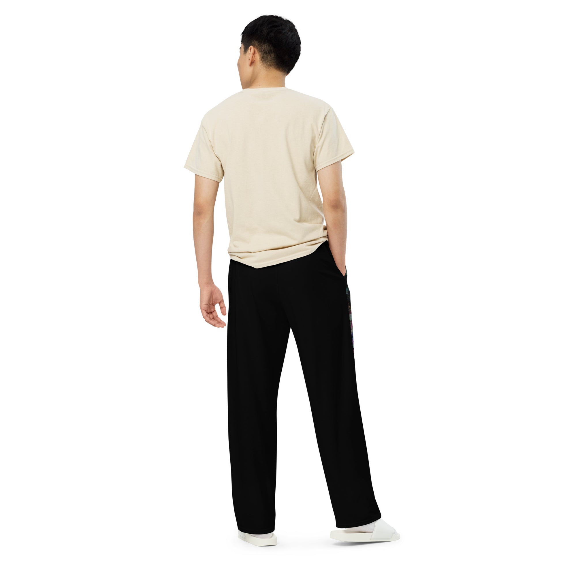 Hipyfi Chromatic Dreams Unisex Abstract Wide-Leg Pants in vibrant colors - modern art-inspired design for men and women, featuring a relaxed fit. back