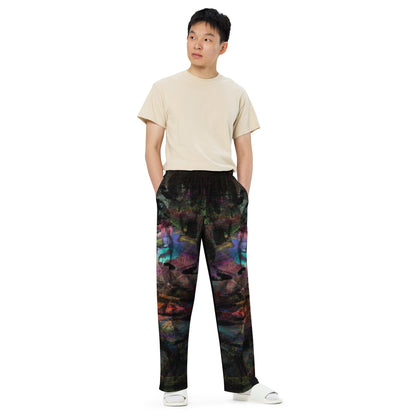 Hipyfi Chromatic Dreams Unisex Abstract Wide-Leg Pants in vibrant colors - modern art-inspired design for men and women, featuring a relaxed fit. front