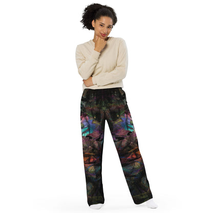 Hipyfi Chromatic Dreams Unisex Abstract Wide-Leg Pants in vibrant colors - modern art-inspired design for men and women, featuring a relaxed fit. front-2