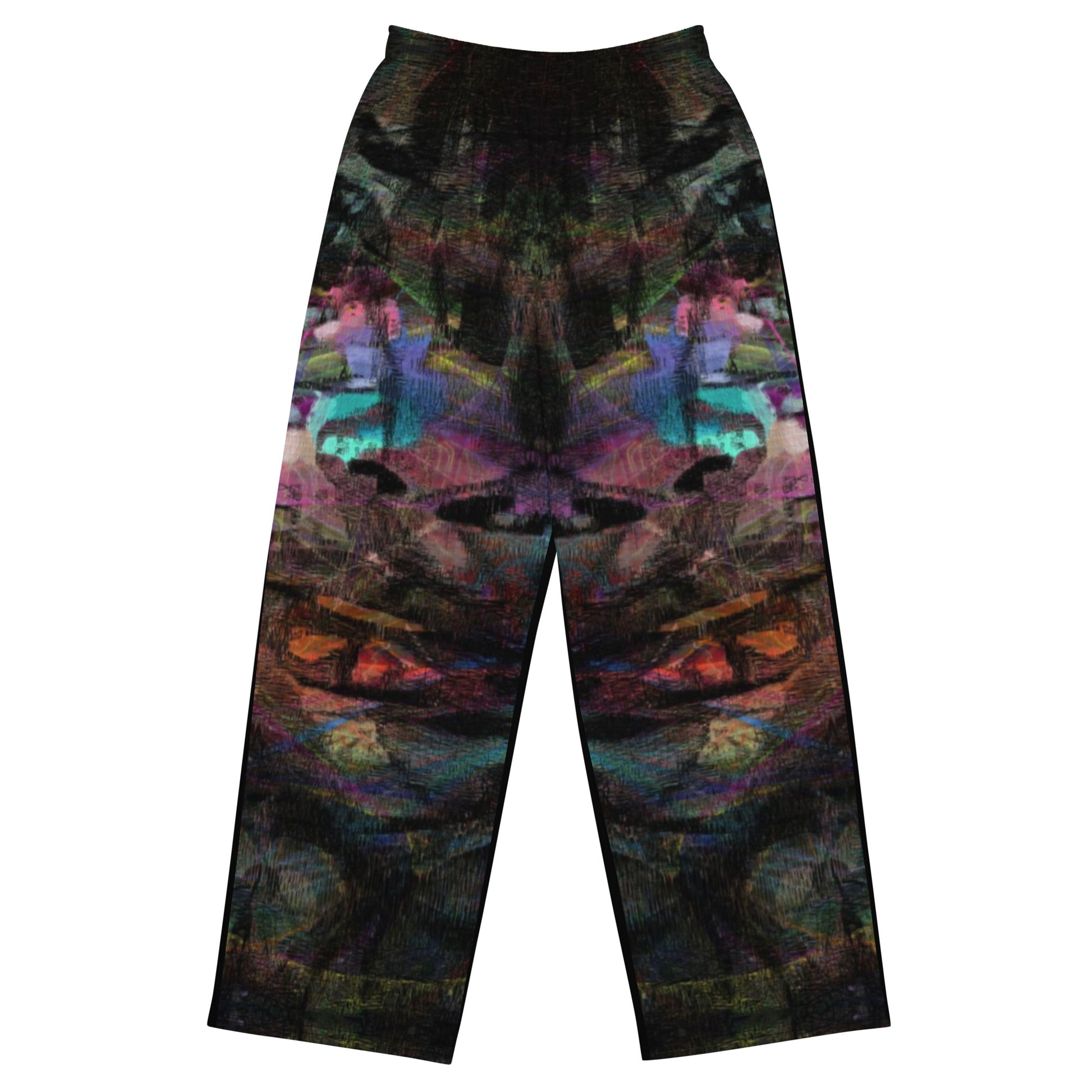 Hipyfi Chromatic Dreams Unisex Abstract Wide-Leg Pants in vibrant colors - modern art-inspired design for men and women, featuring a relaxed fit. front-6