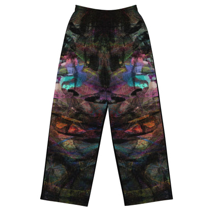 Hipyfi Chromatic Dreams Unisex Abstract Wide-Leg Pants in vibrant colors - modern art-inspired design for men and women, featuring a relaxed fit. front-6