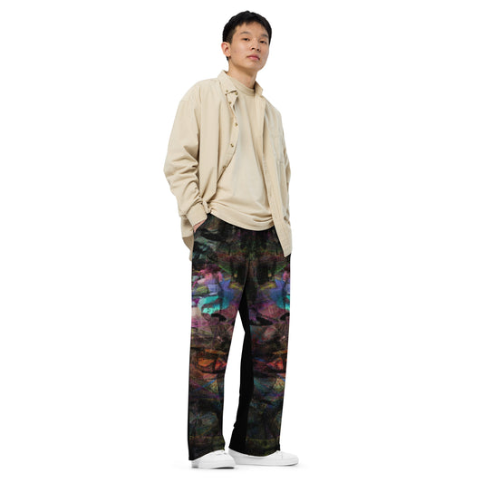 Hipyfi Chromatic Dreams Unisex Abstract Wide-Leg Pants in vibrant colors - modern art-inspired design for men and women, featuring a relaxed fit. right-front