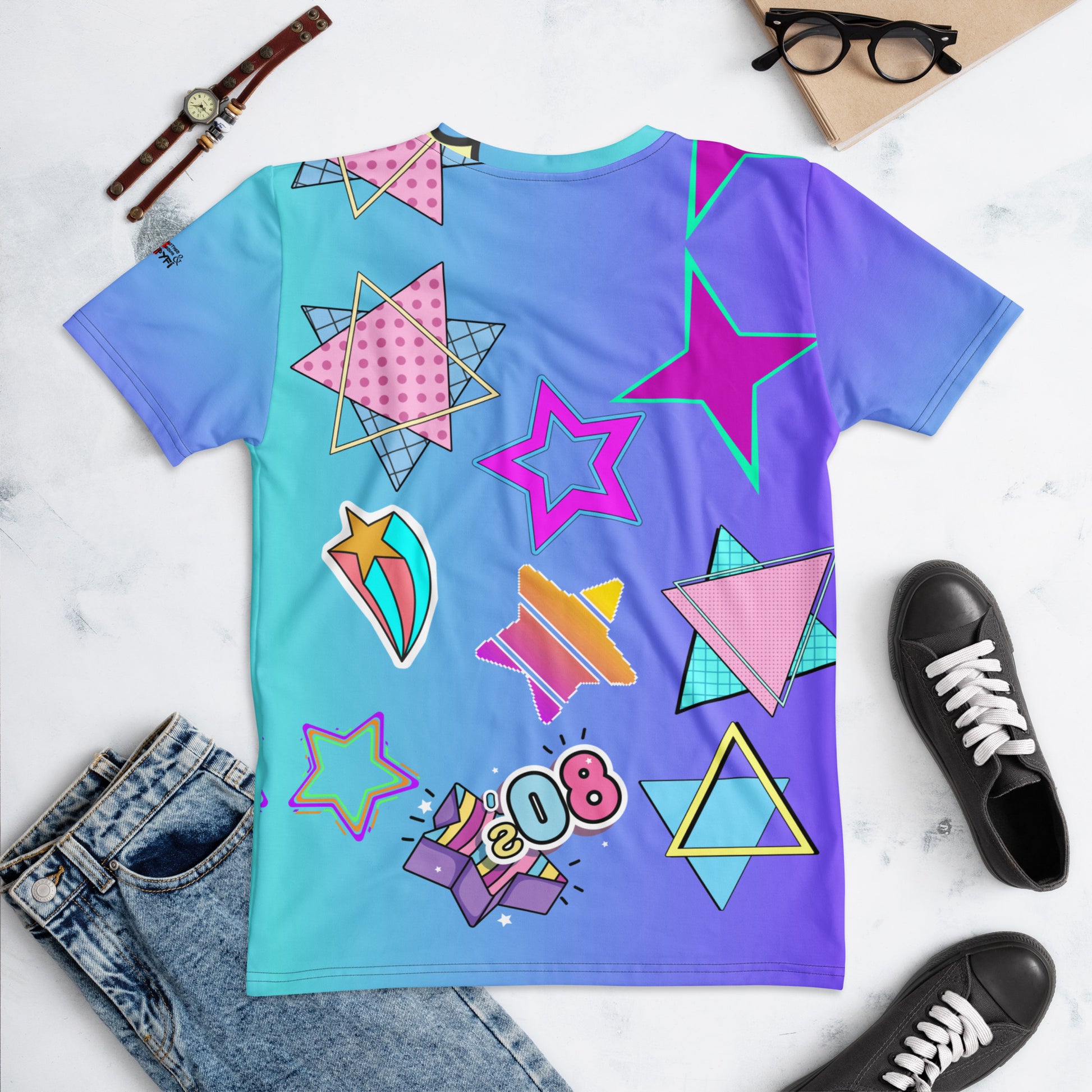 Women’s 80s Pop Art T-Shirt with Retro Neon Speech Bubbles – Hipyfi Clothes & Design. Back-4