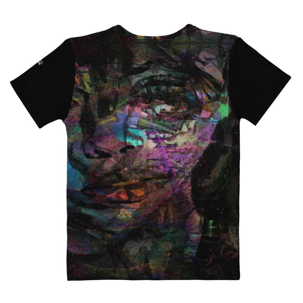 Abstract face graphic women’s tee: Hipyfi Chromatic Dreams T-Shirt with vibrant art. Soft, eco-friendly, made-to-order. back-3