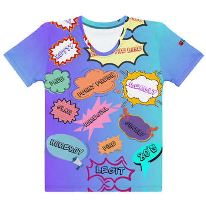 Women’s 80s Pop Art T-Shirt with Retro Neon Speech Bubbles – Hipyfi Clothes & Design. Front-5