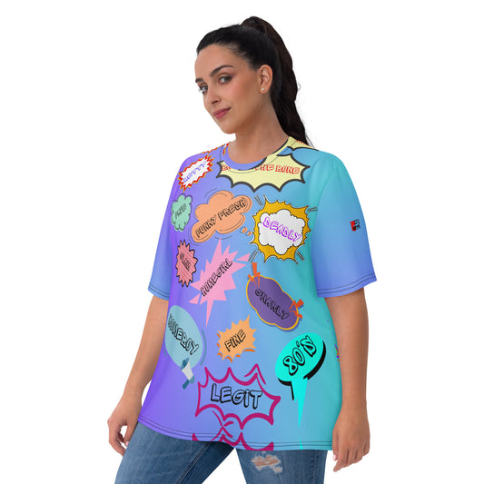 Women’s 80s Pop Art T-Shirt with Retro Neon Speech Bubbles – Hipyfi Clothes & Design. Front