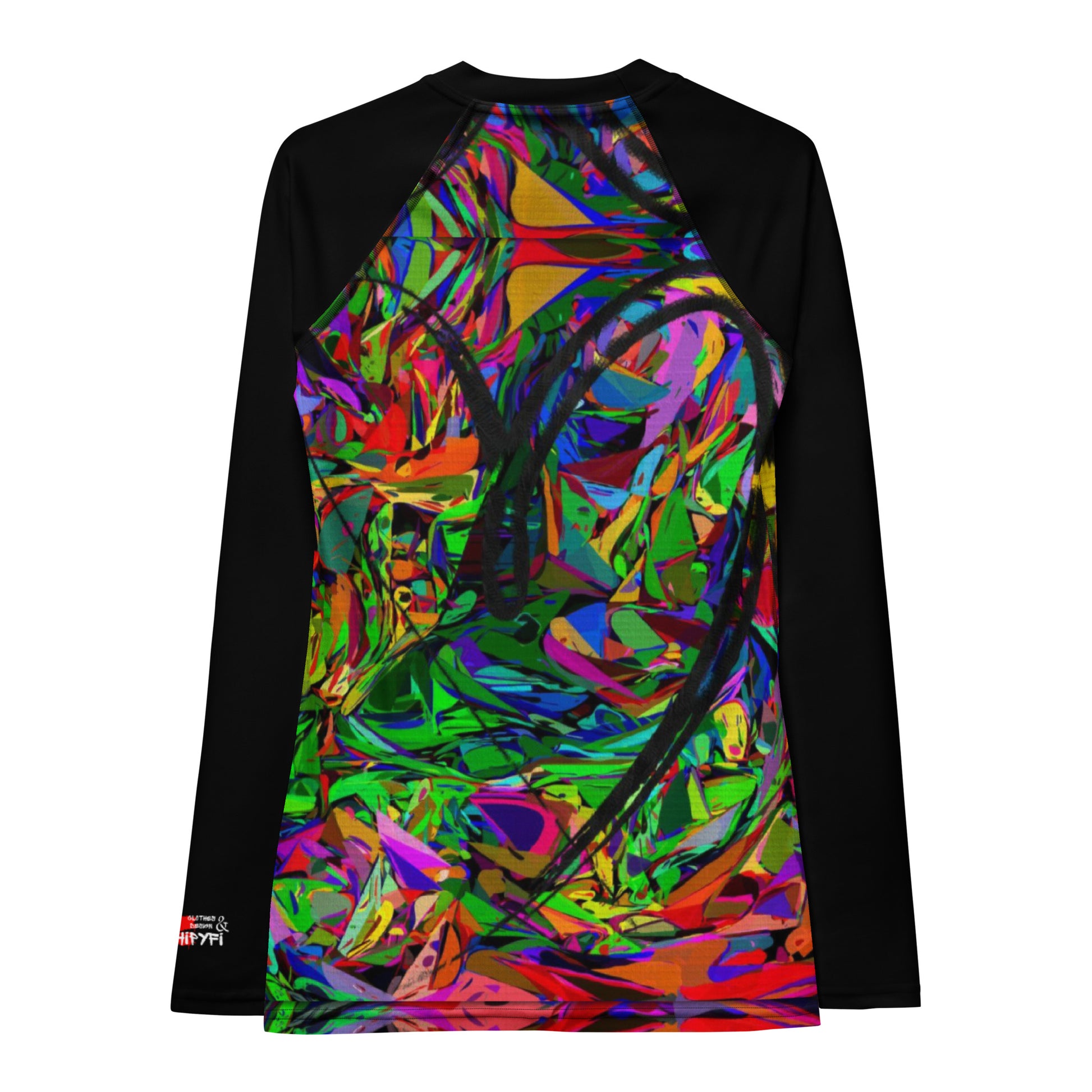 Women's abstract neon rash guard with UPF 50+ – street art UV surf shirt by Hipyfi Back-3