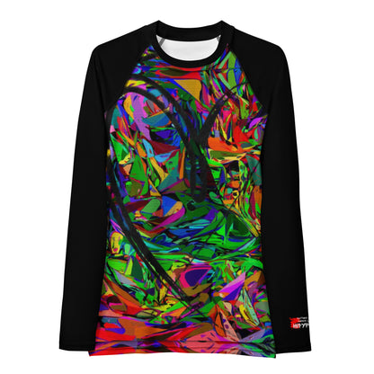 Women's abstract neon rash guard with UPF 50+ – street art UV surf shirt by Hipyfi Front-3