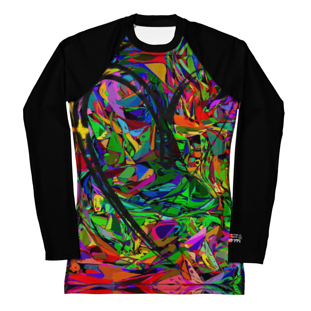 Women's abstract neon rash guard with UPF 50+ – street art UV surf shirt by Hipyfi Front-4