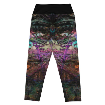 Women's abstract print yoga capri leggings with vibrant design and high-waisted fit by Hipyfi – colorful artistic activewear for fitness or casual wear. back