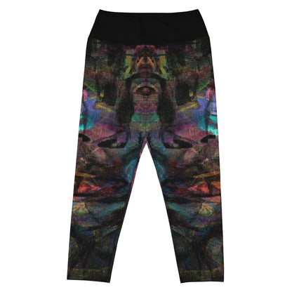 Women's abstract print yoga capri leggings with vibrant design and high-waisted fit by Hipyfi – colorful artistic activewear for fitness or casual wear. front