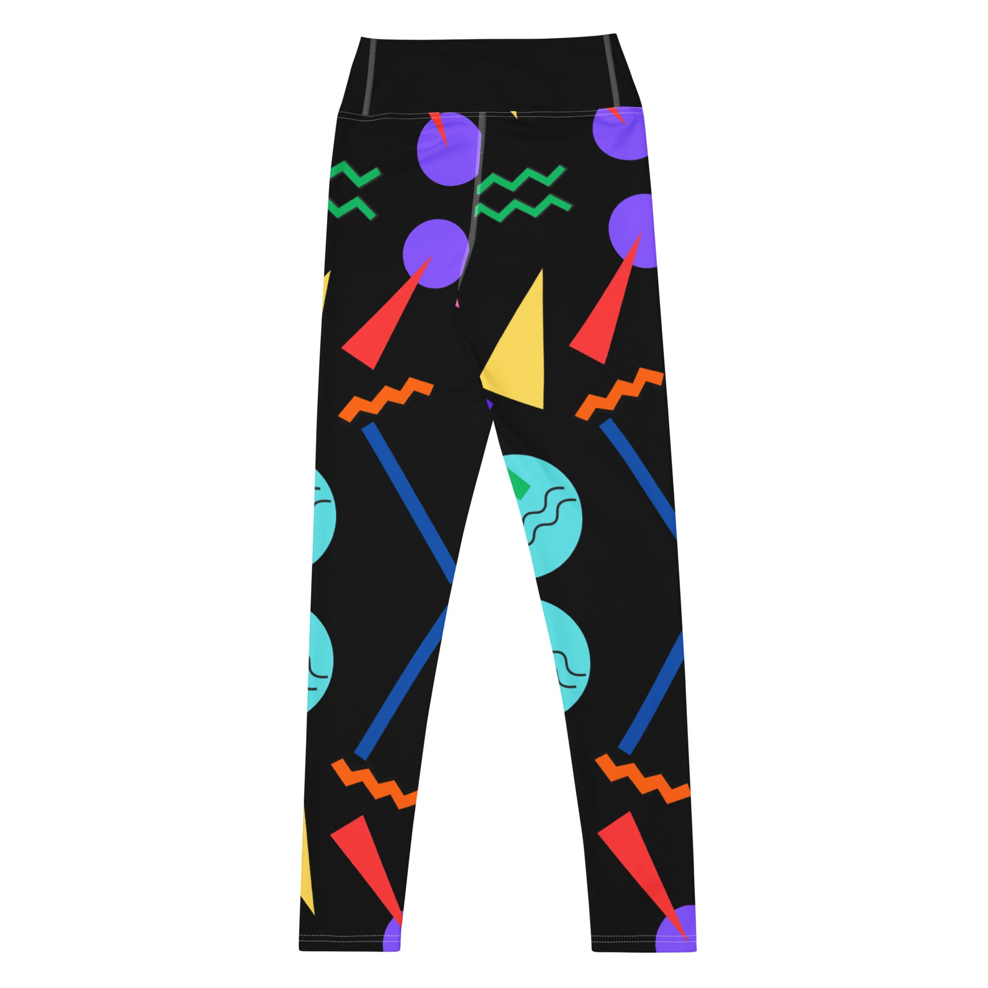 Colorful Memphis style yoga leggings for women – geometric print activewear by Hipyfi Clothes & Design. Back-2