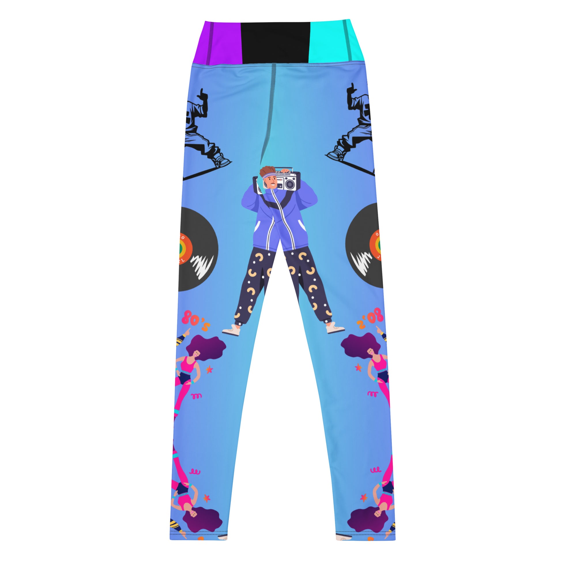 Women’s retro 80s yoga leggings with vibrant hip-hop inspired print, high-waisted fit, and colorful vintage pattern – Hipyfi Clothes & Design activewear. Back-2