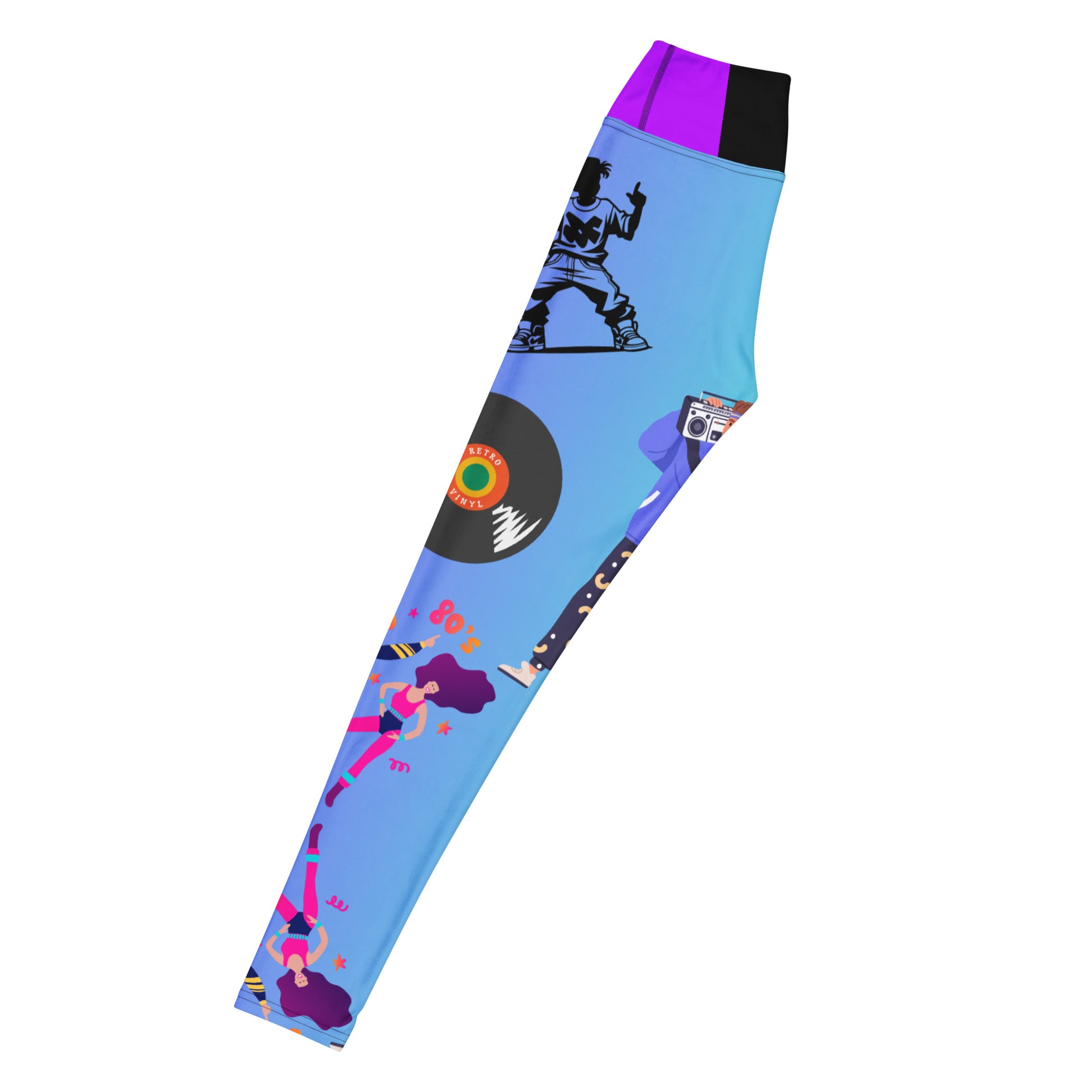 Women’s retro 80s yoga leggings with vibrant hip-hop inspired print, high-waisted fit, and colorful vintage pattern – Hipyfi Clothes & Design activewear. Left-2