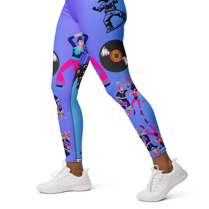 Women’s retro 80s yoga leggings with vibrant hip-hop inspired print, high-waisted fit, and colorful vintage pattern – Hipyfi Clothes & Design activewear. Left