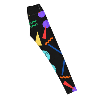 Colorful Memphis style yoga leggings for women – geometric print activewear by Hipyfi Clothes & Design. Right-2