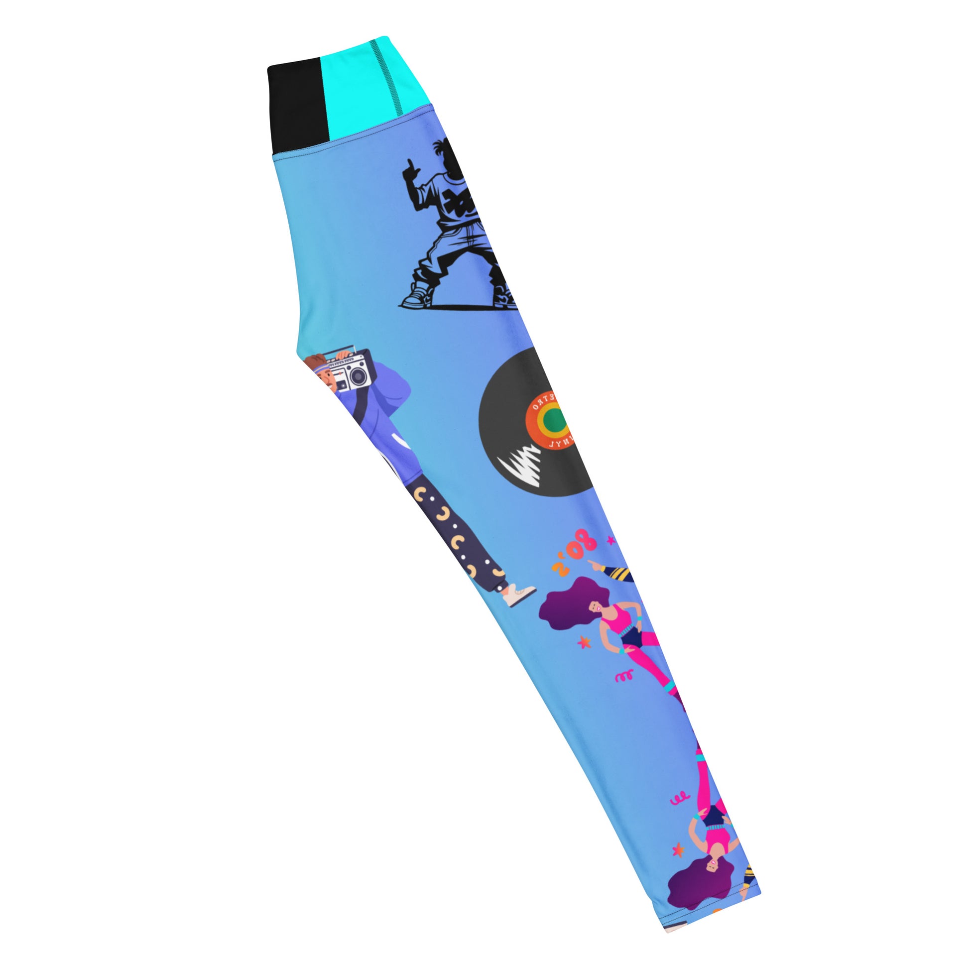 Women’s retro 80s yoga leggings with vibrant hip-hop inspired print, high-waisted fit, and colorful vintage pattern – Hipyfi Clothes & Design activewear. Right-2