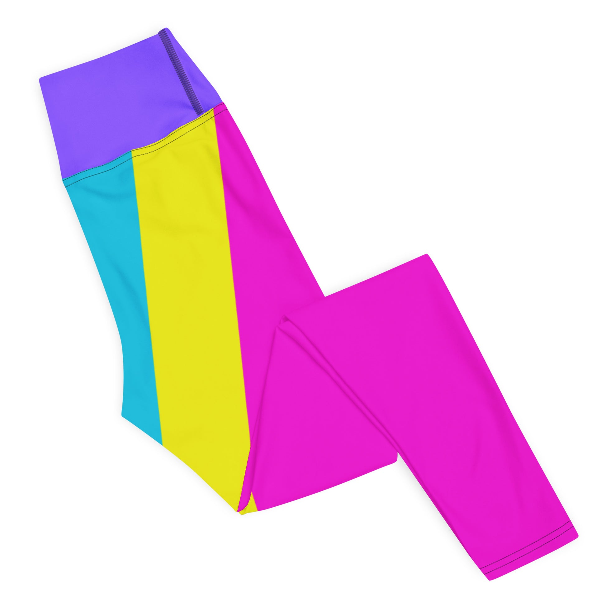 Women's geometric yoga leggings with vibrant magenta, yellow, and cyan pattern – high-waisted activewear by Hipyfi Clothes & Design. Right-2