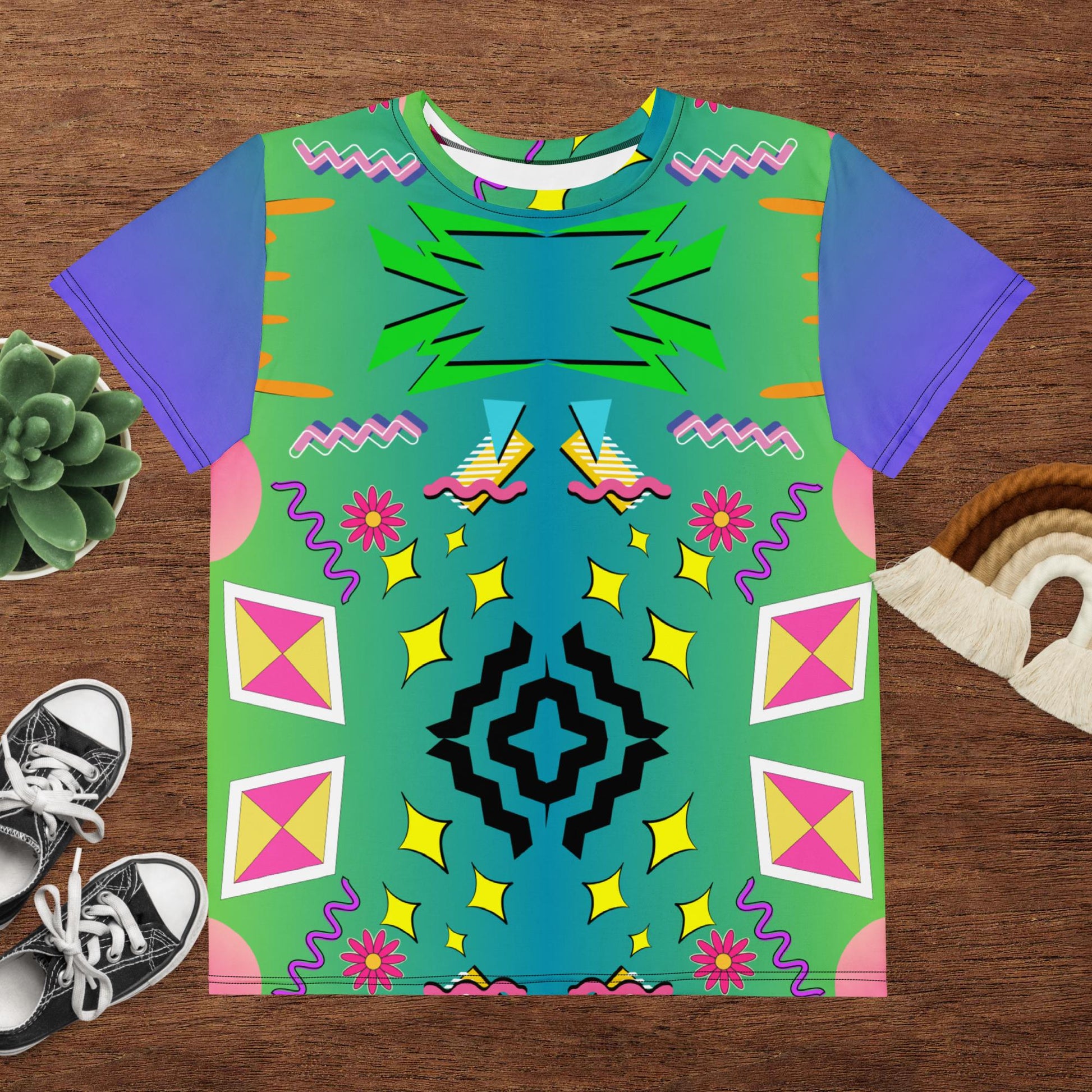 Retro Vibes Kids T-Shirt with Memphis Style 80s Pattern – Hipyfi Clothes & Design Front