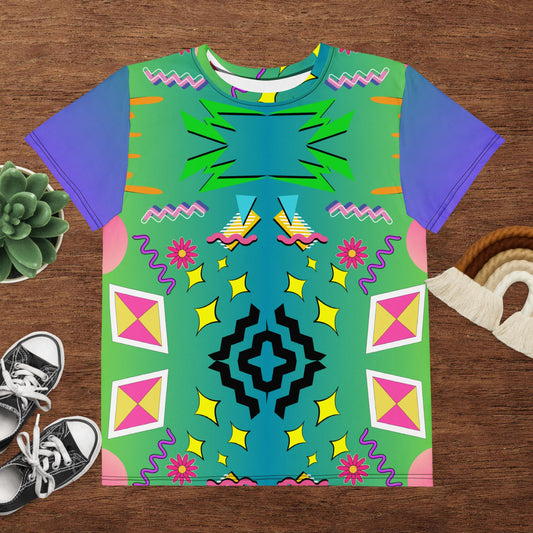 Retro Vibes Kids T-Shirt with Memphis Style 80s Pattern – Hipyfi Clothes & Design Front