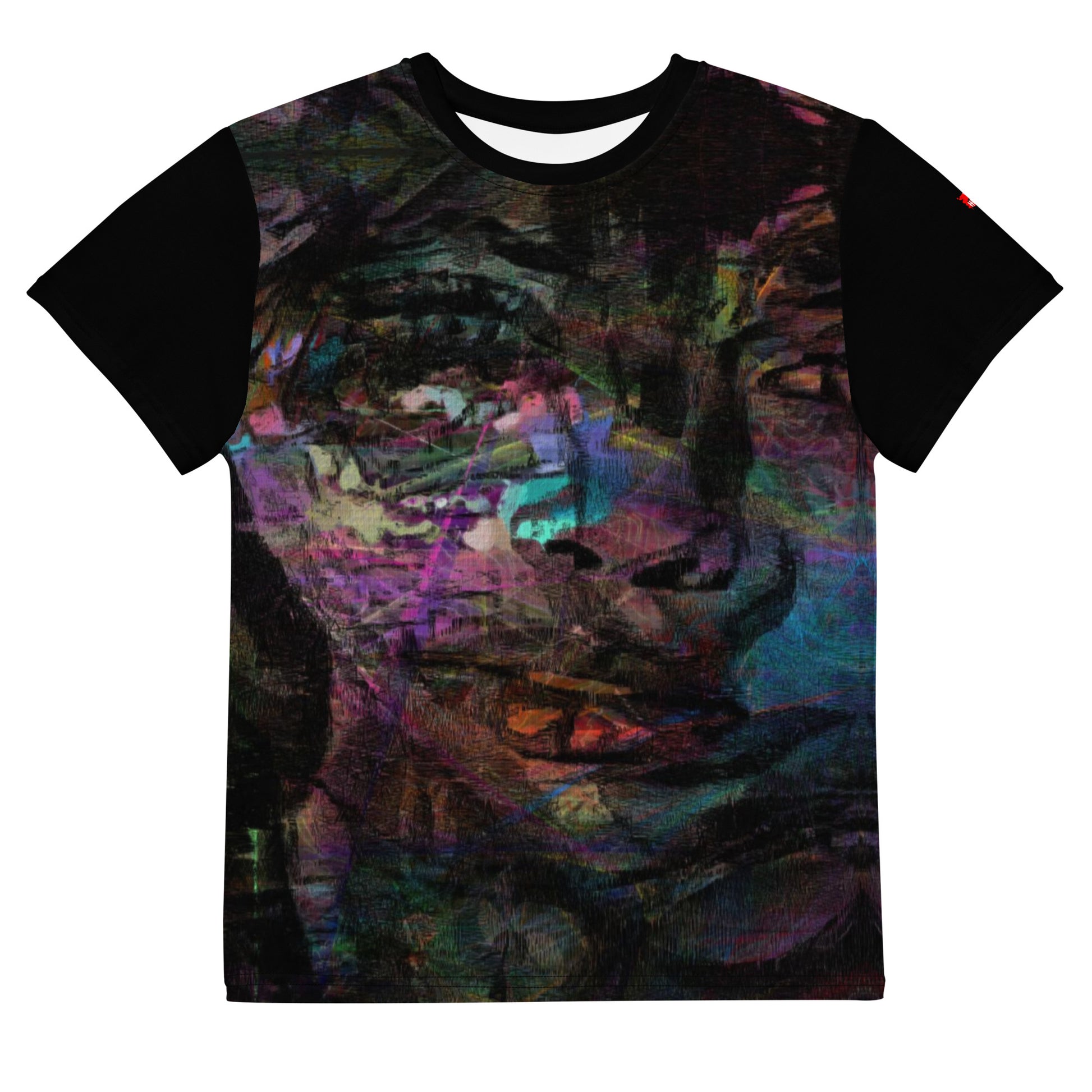 Abstract Graphic Crew Tee with vibrant colorful brushstroke design. Hipyfi unisex streetwear for teens. front-2