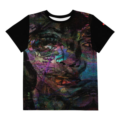 Abstract Graphic Crew Tee with vibrant colorful brushstroke design. Hipyfi unisex streetwear for teens. front-3