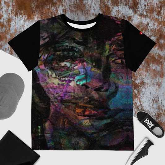 Abstract Graphic Crew Tee with vibrant colorful brushstroke design. Hipyfi unisex streetwear for teens. front