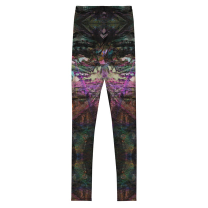 Hipyfi Chromatic Dreams Youth Leggings: Vibrant abstract print streetwear leggings with bold graffiti-inspired digital art, unisex fit for teens, ultra-soft sustainable fabric. back-3
