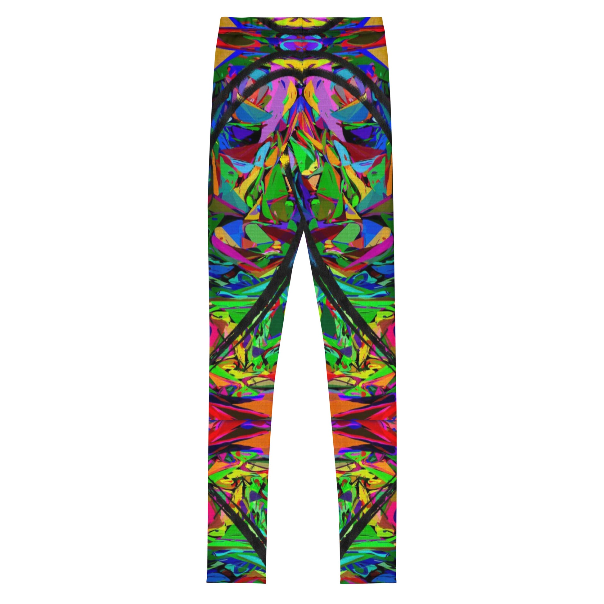 Colorful abstract youth leggings with neon street art design by Hipyfi Clothes & Design – vibrant, artistic print for kids and teens. Back-3