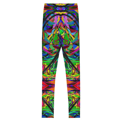 Colorful abstract youth leggings with neon street art design by Hipyfi Clothes & Design – vibrant, artistic print for kids and teens. Back-3