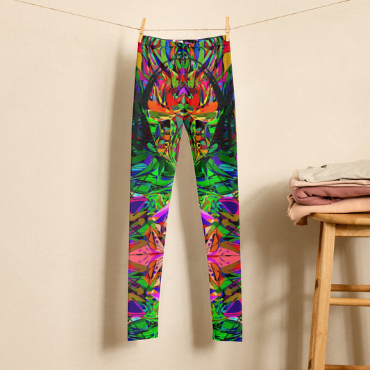 Colorful abstract youth leggings with neon street art design by Hipyfi Clothes & Design – vibrant, artistic print for kids and teens. Front