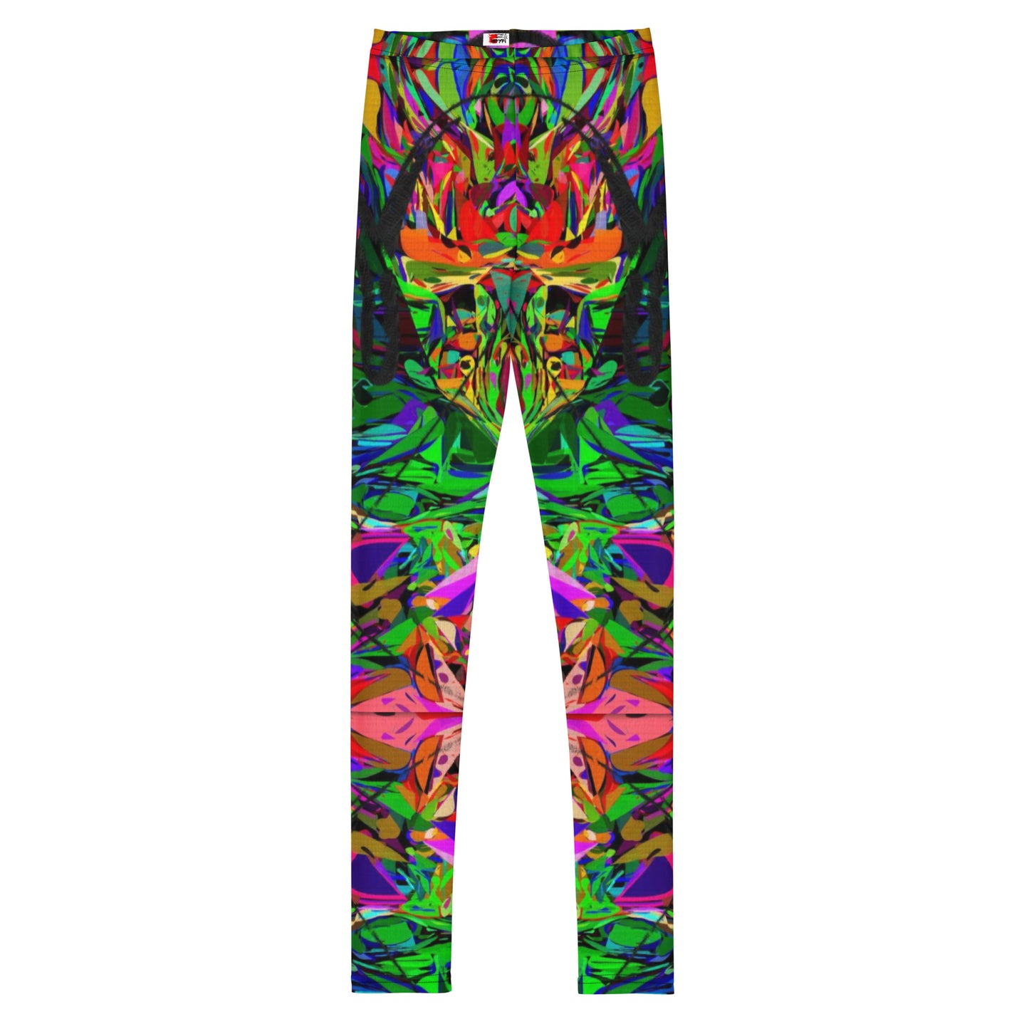 Colorful abstract youth leggings with neon street art design by Hipyfi Clothes & Design – vibrant, artistic print for kids and teens. Front-3
