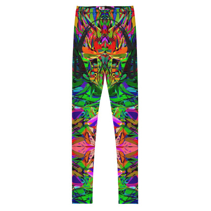 Colorful abstract youth leggings with neon street art design by Hipyfi Clothes & Design – vibrant, artistic print for kids and teens. Front-3