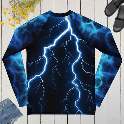 Electric Storm Youth Rash Guard with UPF 50+ UV protection in lightning bolt design by Hipyfi Clothes & Design Back