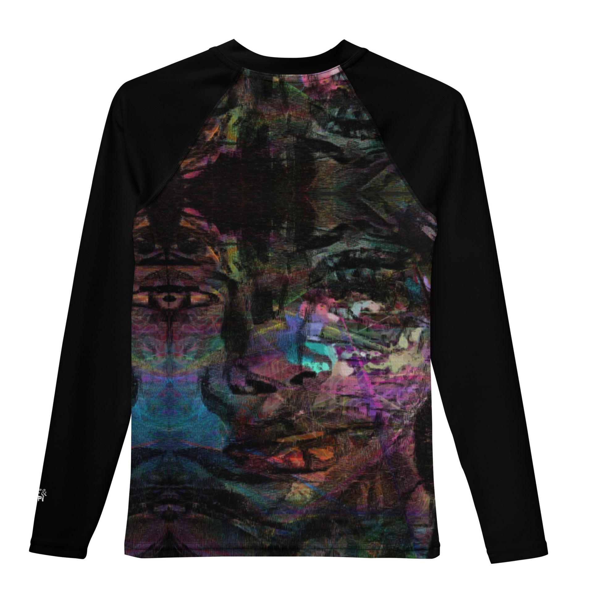 Hipyfi Chromatic Dreams Youth Rash Guard with vibrant abstract art print, UPF 50+ sun protection for surfing, sports, and active teens. back-2