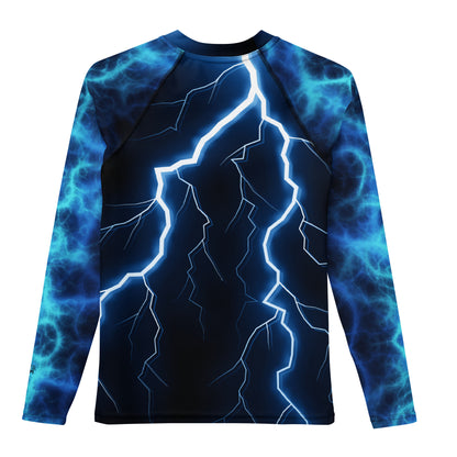 Electric Storm Youth Rash Guard with UPF 50+ UV protection in lightning bolt design by Hipyfi Clothes & Design Back-3