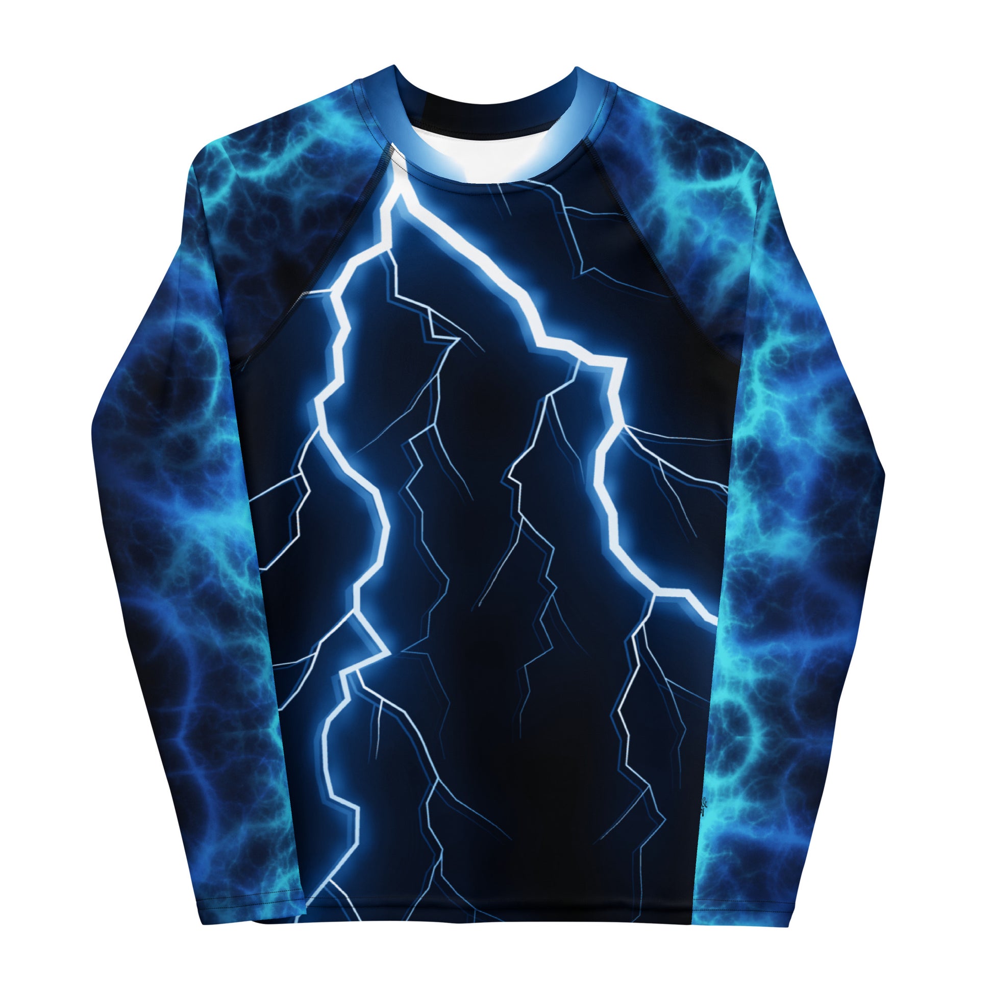 Electric Storm Youth Rash Guard with UPF 50+ UV protection in lightning bolt design by Hipyfi Clothes & Design Front-3