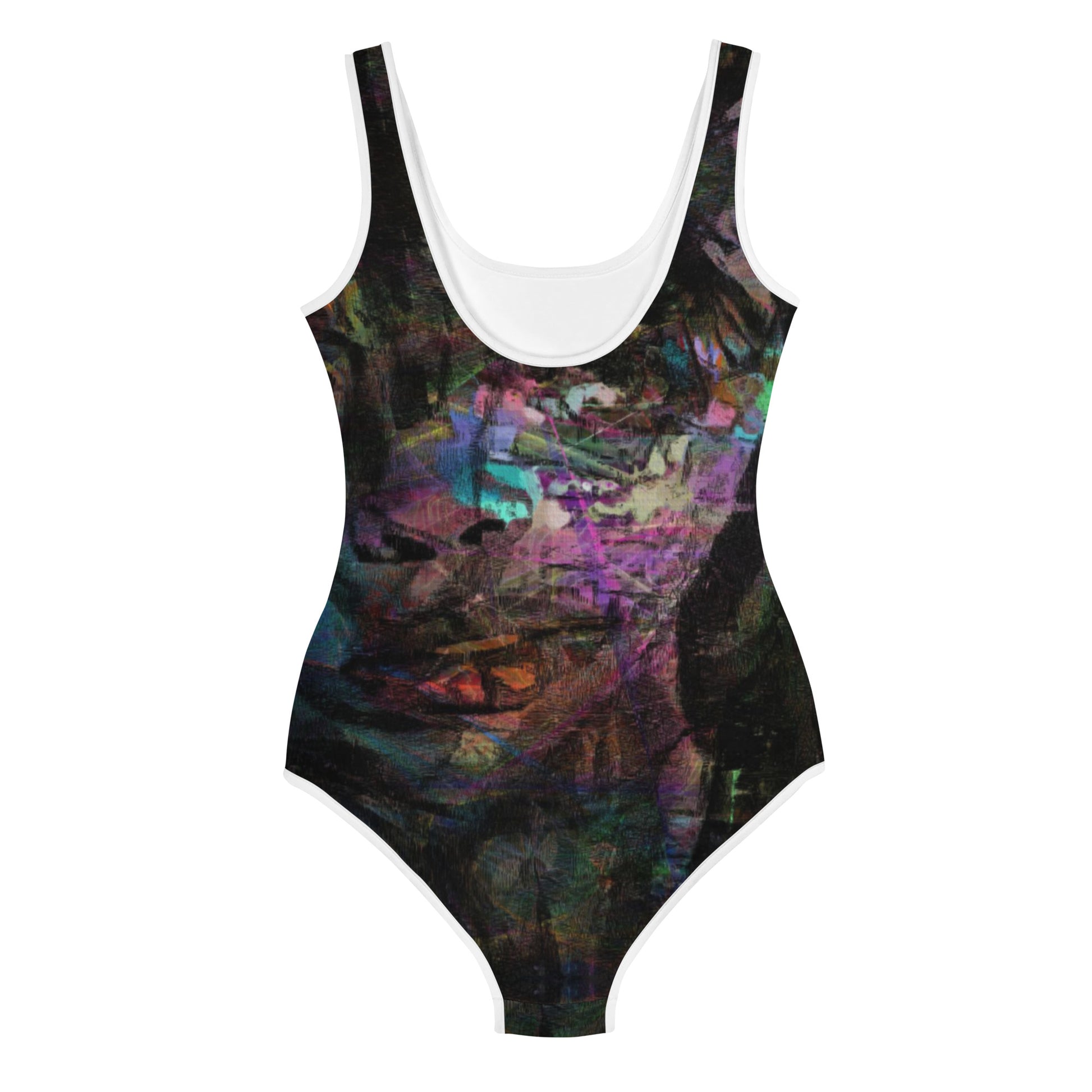 Hipyfi Chromatic Dreams Youth Swimsuit: Vibrant abstract artistic print, UPF 50+ swimwear for teens. back-3