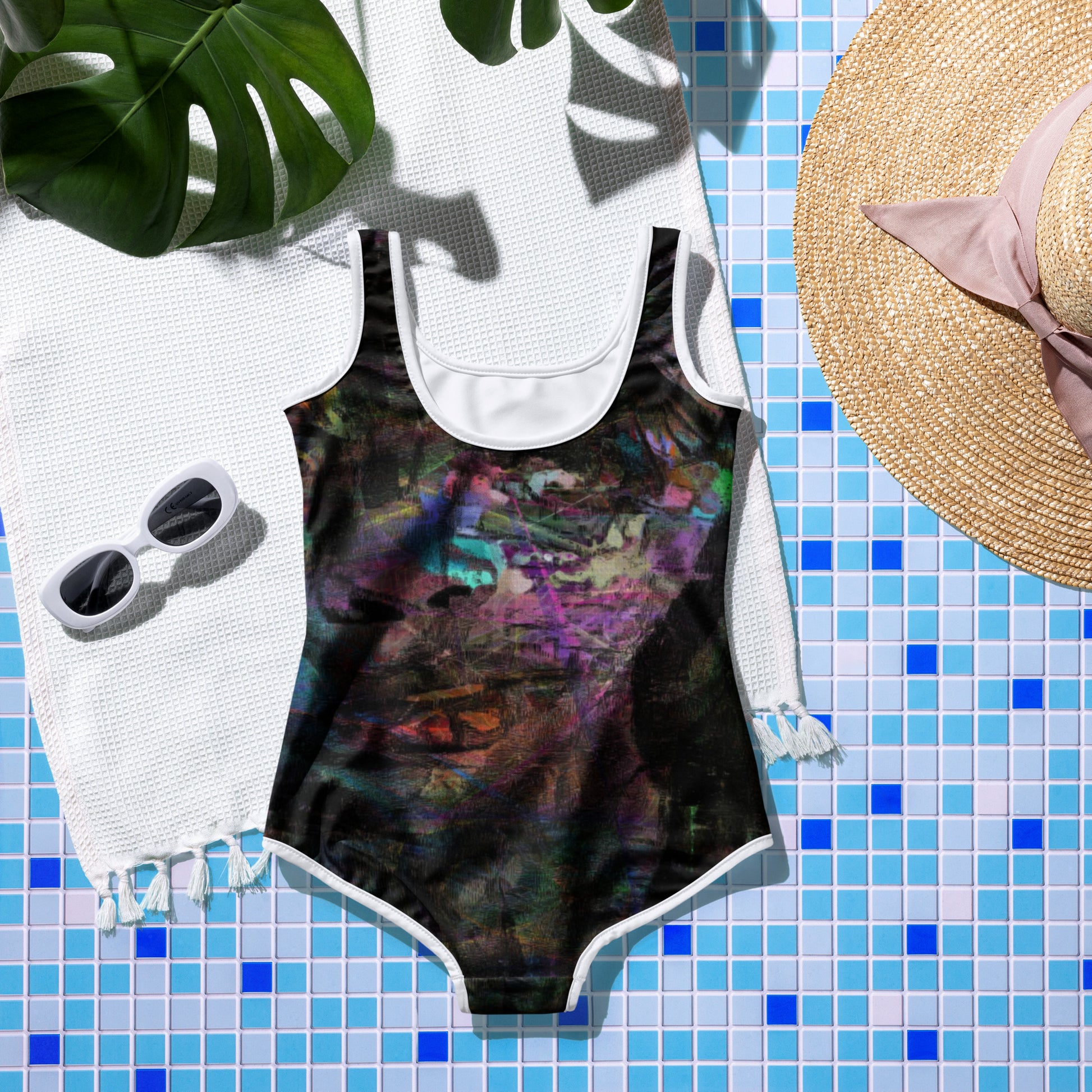 Hipyfi Chromatic Dreams Youth Swimsuit: Vibrant abstract artistic print, UPF 50+ swimwear for teens. back